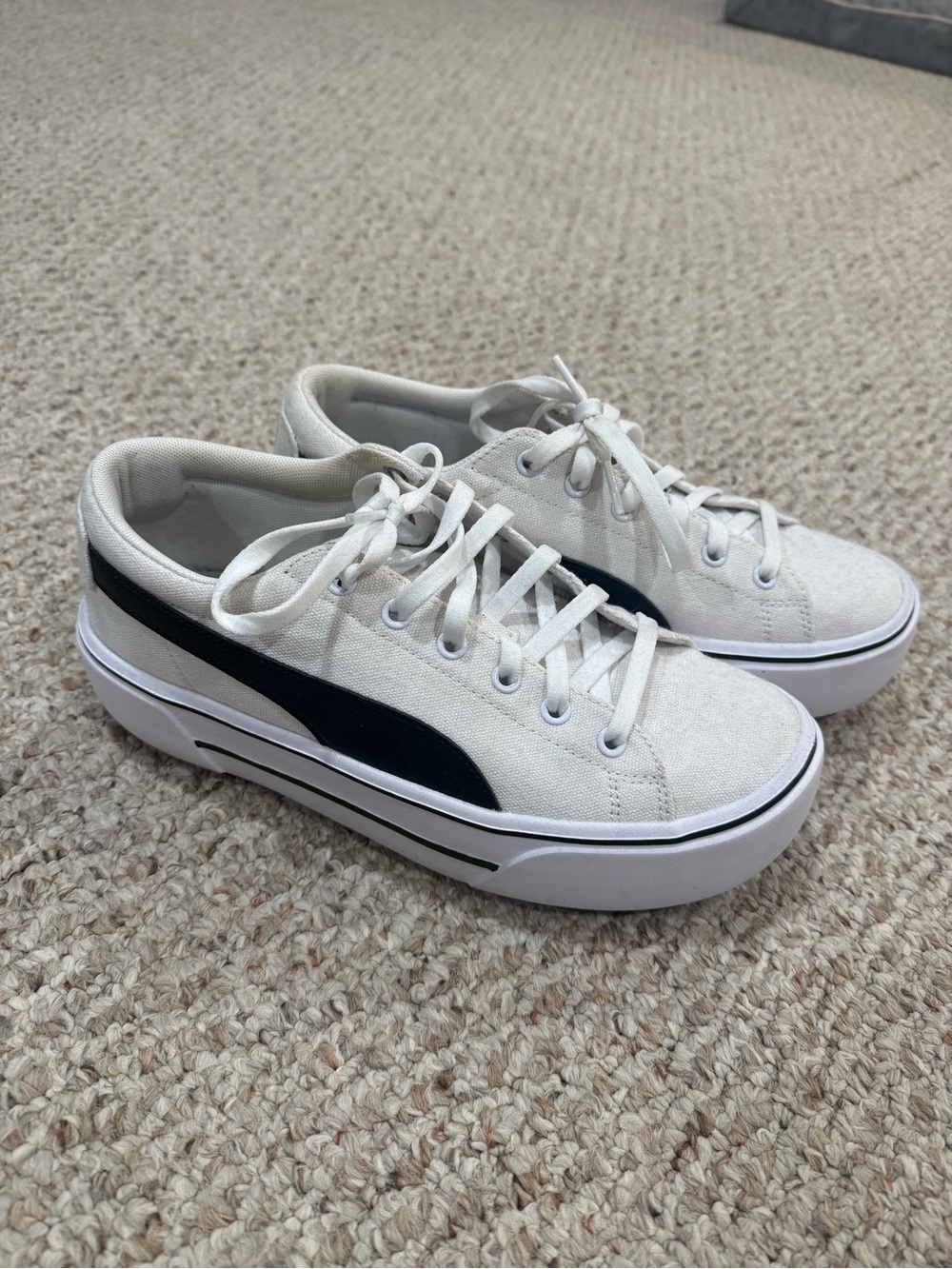 Puma White Canvas Platform Sneakers with Black Formstrip